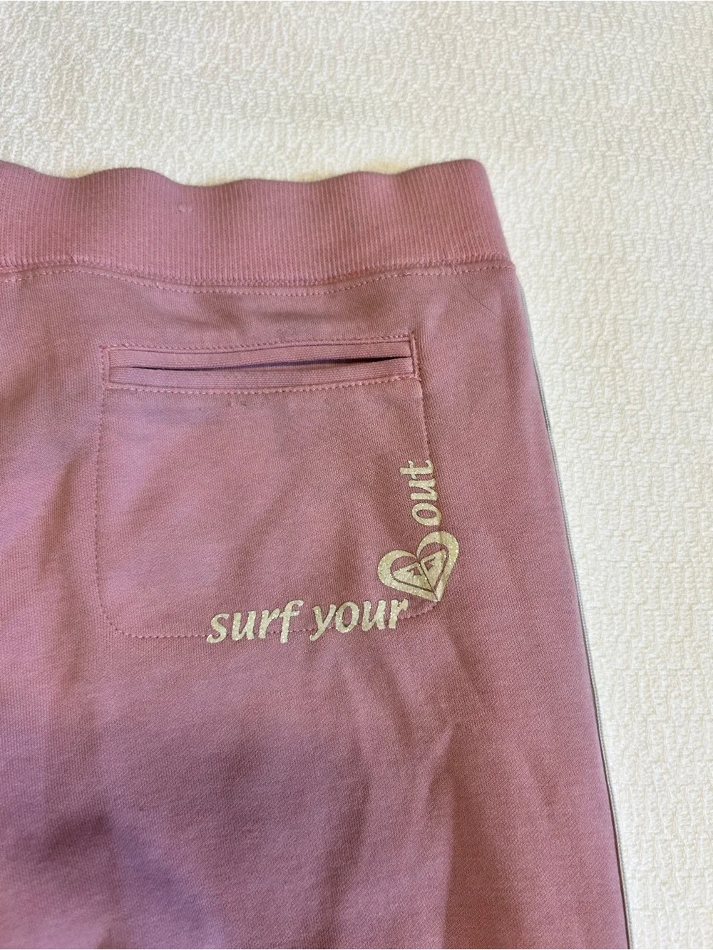 Roxy Girl XL Pink Wide-Leg Striped “Surf Your Love” Track Pants